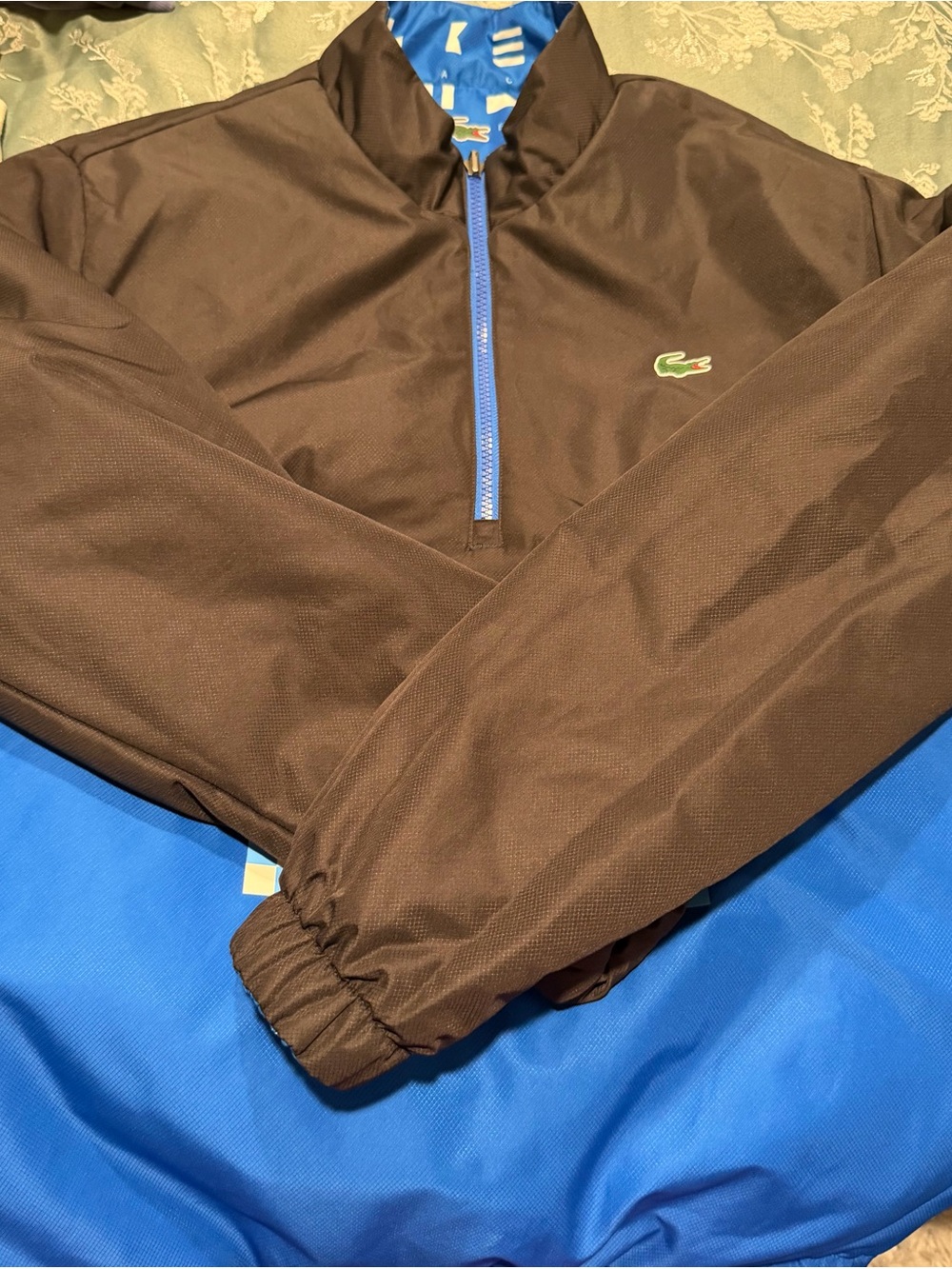 Lacoste Brown and Royal Blue Quarter-Zip Pullover